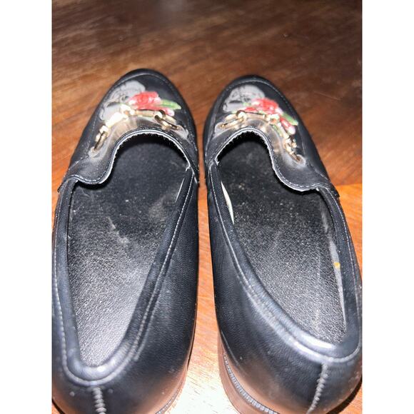 Hot Topic CottageCore Goth Rose & Skull Horse Bit Black Heeled Wednesday Loafers - Picture 6 of 10